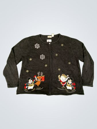 Classic Elements Damen Schwarzer Bestickter Weihnachtscardigan
