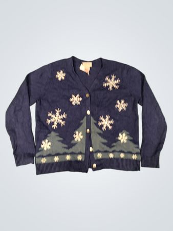 Crystal-Kobe Blaue Schneeflocken- und Baum-Cardigan