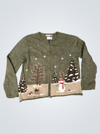 Croft & Barrow Damen grüner Schneemann Weihnachts-Cardigan Pullover