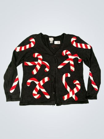 Schwarzer Weihnachts-Zuckerstangen-Cardigan
