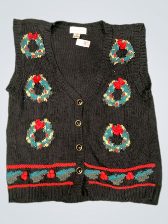HIGHGATE Ltd Schwarzes V-Ausschnitt Weihnachtskranz-Weste