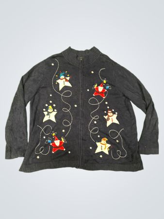 CJ Banks Damen Navy Blau Weihnachtsstern Schneemann Santa Reißverschluss Pullover