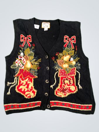 Schwarzer Weihnachtsstrumpf V-Ausschnitt Weste