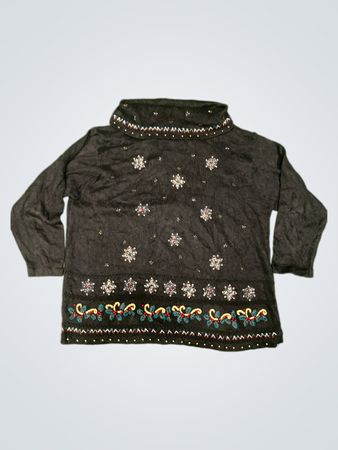 Victoria Jones Woman Schwarzer Schneeflocken- und Zuckerstangen-Weihnachtspullover