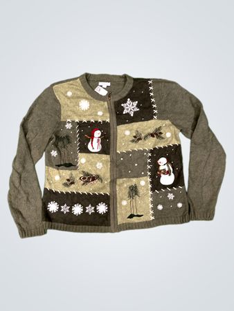 Croft & Barrow Damen Weihnachtsschneemann Patchwork Cardigan