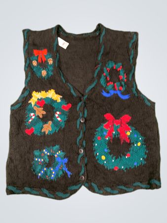 Weihnachtsweste mit Kranz- und Hornmotiven