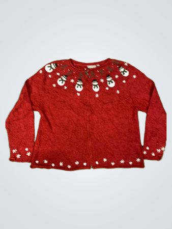 Croft & Barrow Damen roter Schneemann Weihnachts-Cardigan Pullover