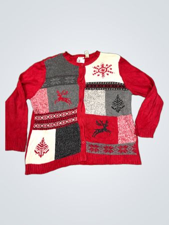 Rot und Grau Patchwork Weihnachtspullover