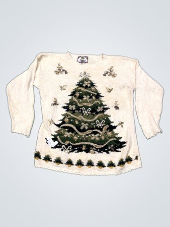 Cremfarbener Weihnachtsbaum-Pullover