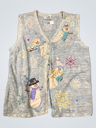 WHITE STAG Damen Blau Heather Schneemann & Schneeflocke Knopf-Front Weste