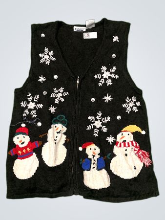 Kapazität Petite Schwarzer Schneemann Schneeflocke Reißverschluss Vorderweste