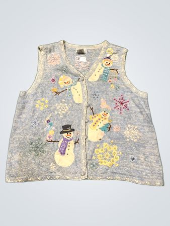 Weißer Hirsch Damen XL Blau Heather Schneemann Bestickter Ärmelloser Strickweste