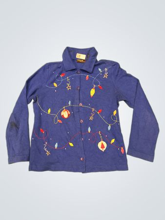 Onque Casuals Gesticktes Button-Up Hemd mit blauen Weihnachtslichtern