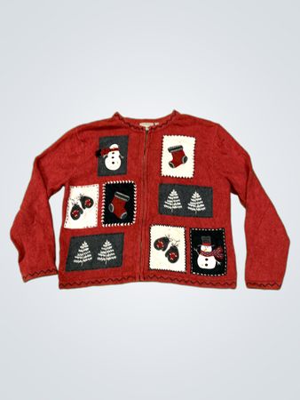 croft & barrow red christmas sweater with snowman and stocking applique