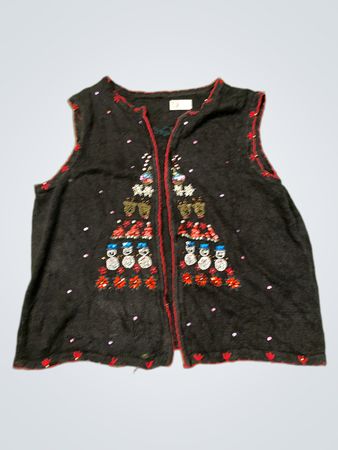 Schwarzer Weihnachtsbaum und Schneemann Pullover-Weste
