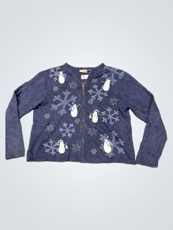 Croft & Barrow Blauer Schneemann & Schneeflocken Zip-Up Cardigan