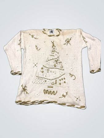 DEBL WOMAN Creme Weihnachtsbaum Pullover