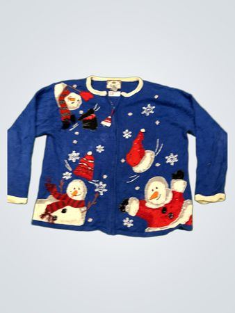 TIARA INTERNATIONAL Snowman Design Zipper Sweater