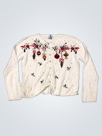 Carly St. Claire Damen Weiß Weihnachtsornament Bestickter Cardigan Pullover