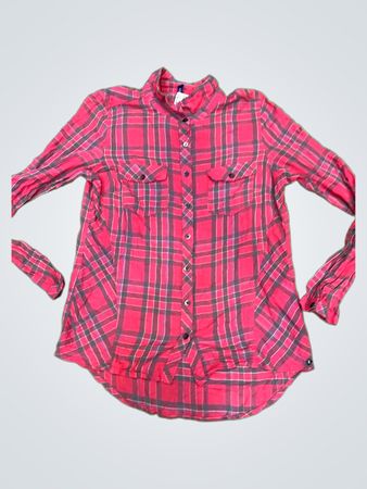 H&M Rotes Kariertes Langarm-Hemd mit Knopfleiste
