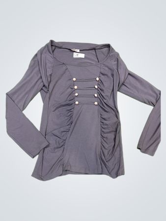 Cotton Life Collection Damenshirt mit geraffter Knopfleiste und langen Ärmeln