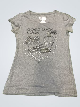 Grau T-Shirt mit „Good Luck“-Grafik