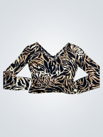 Tiger-Print V-Ausschnitt Langarm-Top