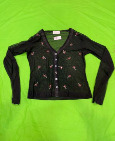 Hennes Collection Schwarze Transparente Veredelte V-Ausschnitt-Strickjacke