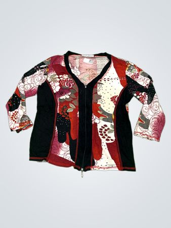 Carla & Angeli Reißverschluss vorne Patchwork-Print Langarm-Oberteil