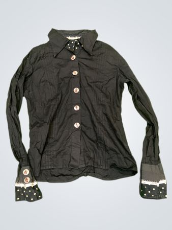 School Rag schwarzes langärmliges Hemd mit Knopfleiste und Polka-Dot-Kragen sowie -Manschetten