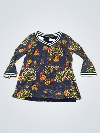MARC AUREL Oberteil mit Blumenmuster, Glockenärmeln und gestreiftem Kragen