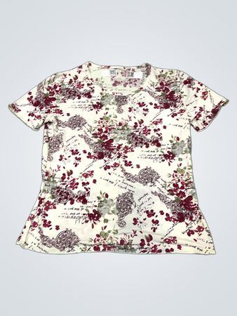 Weißes T-Shirt mit Blumen- und Schriftzugdruck
