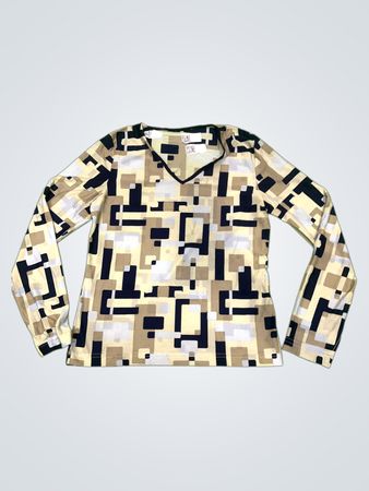 Langärmliges V‑Ausschnitt-Shirt mit geometrischem Muster