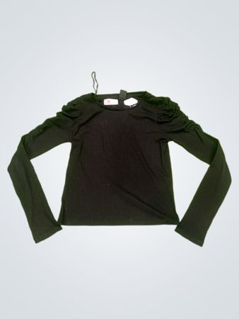 LINDEX Schwarzes, geripptes Langarmshirt mit gerafften Schultern