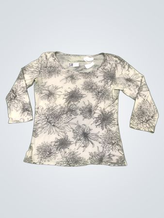 Langarmweißes Hemd mit Blumenmuster