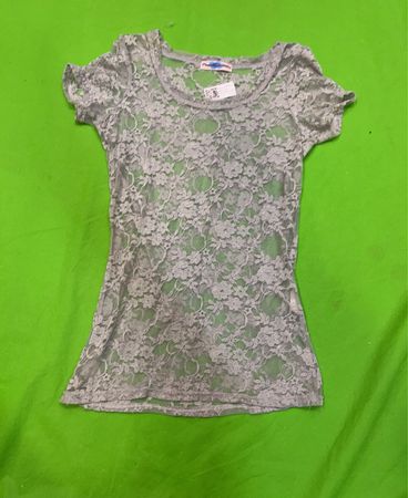 Pointelle-Grau-Spitzen-T-Shirt