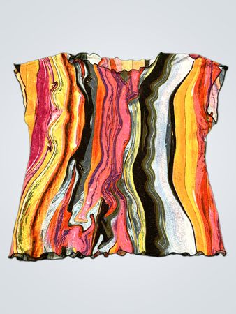 Buntes abstraktes Druck-Top mit gewellten Saum