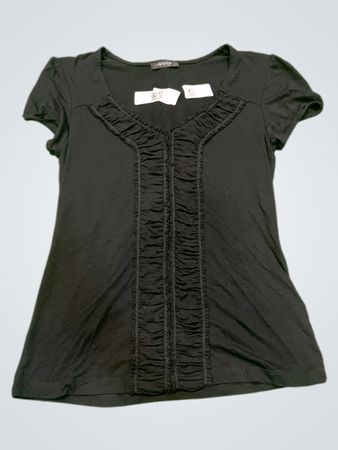 orsay schwarzes, gerafftes V-Ausschnitt-T-Shirt