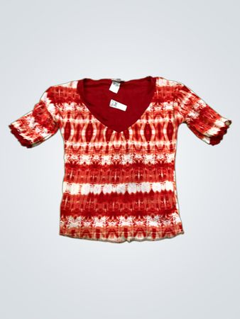 BIAGGINI Rotes und Weißes Batik-V-Ausschnitt-T-Shirt