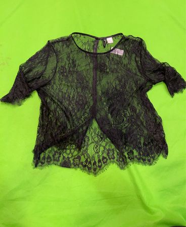H&M Divided schwarzes Spitzen-Transparenttop