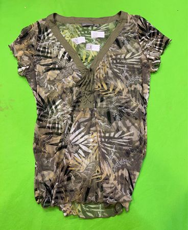 MEXX Damen Transparentes Blattmuster V-Ausschnitt Top