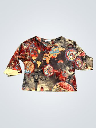Wata Baba Weltkarten-Print mit Glockenärmeln Top