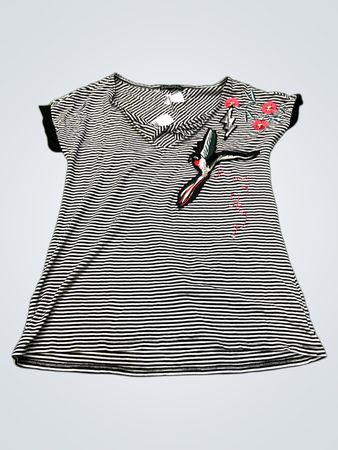 La Mode est à vous gestreiftes T-Shirt mit Vogel-Applikation