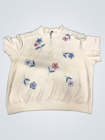 Alfred Dunner Women's White Floral Print 1/4 Zip Sweatshirt