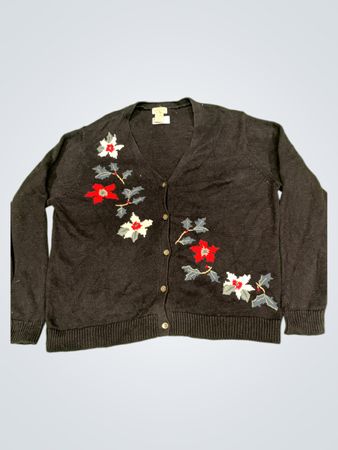 Classic Elements Damen schwarzer Cardigan mit Blumenstickerei