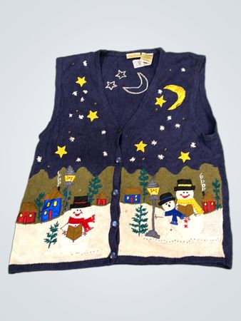 Bobbie Brooks Navy Blue Schneemann- & Mond-Weste zum Knöpfen