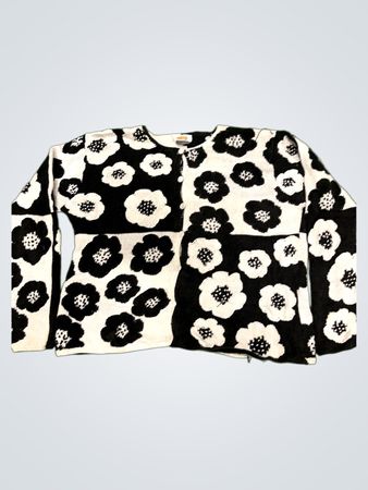 Talbots handgestrickter schwarzer und weißer Pullover mit Blumenmuster