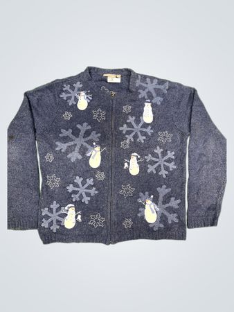 Croft & Barrow Blue Snowman Snowflake Zip-Up Sweater