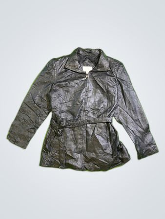 Worthington Black Faux Leather Belted Jacket
