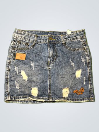 RUNING Distressed Denim Mini Skirt